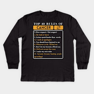 Top 10 Rules Of Cancer, Cancer Zodiac Facts Kids Long Sleeve T-Shirt